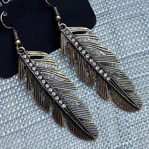 Feather Dangle Earrings with Rhinestones
